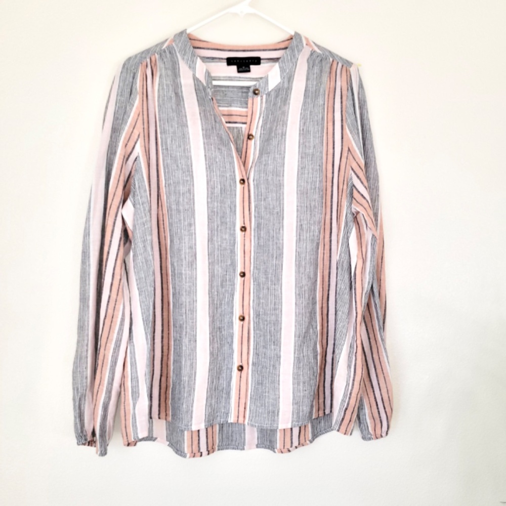 Santuary Linen Blend Striped Button Down Top Blouse Size Medium